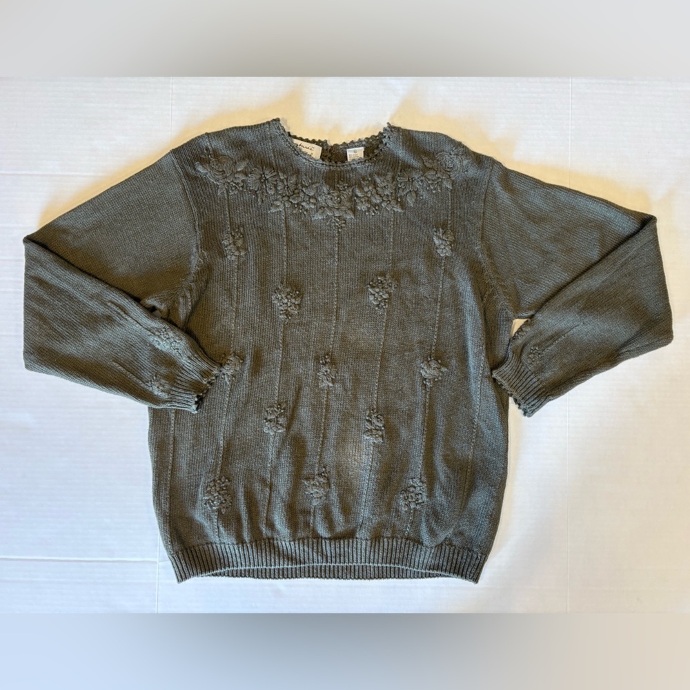 Vintage Signatures by Northern Isles Hunter green hand embroidered sweater XL
